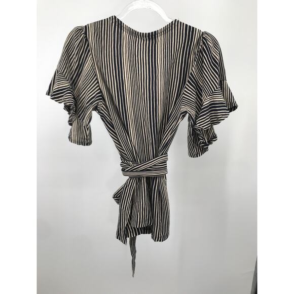 Free People Wrapped Around My Finger M Striped Knit Short Sleeve Wrap Blouse - Picture 7 of 10